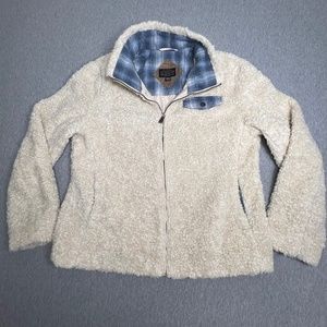 Pendleton Sherpa Fleece Teddy Jacket Zip Up Sweatshirt | Sz Large | Cream/Plaid